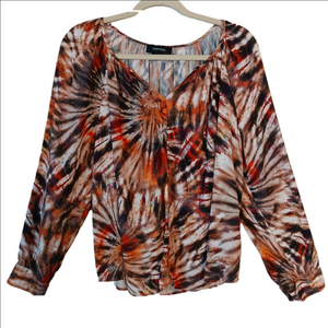 Karen Kane‎ Orange & Brown Long Sleeve Blouse Top V-Neck US Size XL